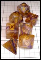 Dice : Dice - Dice Sets - MDG Return of the Unicons Clear with Purple and Gold Glitter Swirl and Gold Numerals - JA Collection Mar 2024